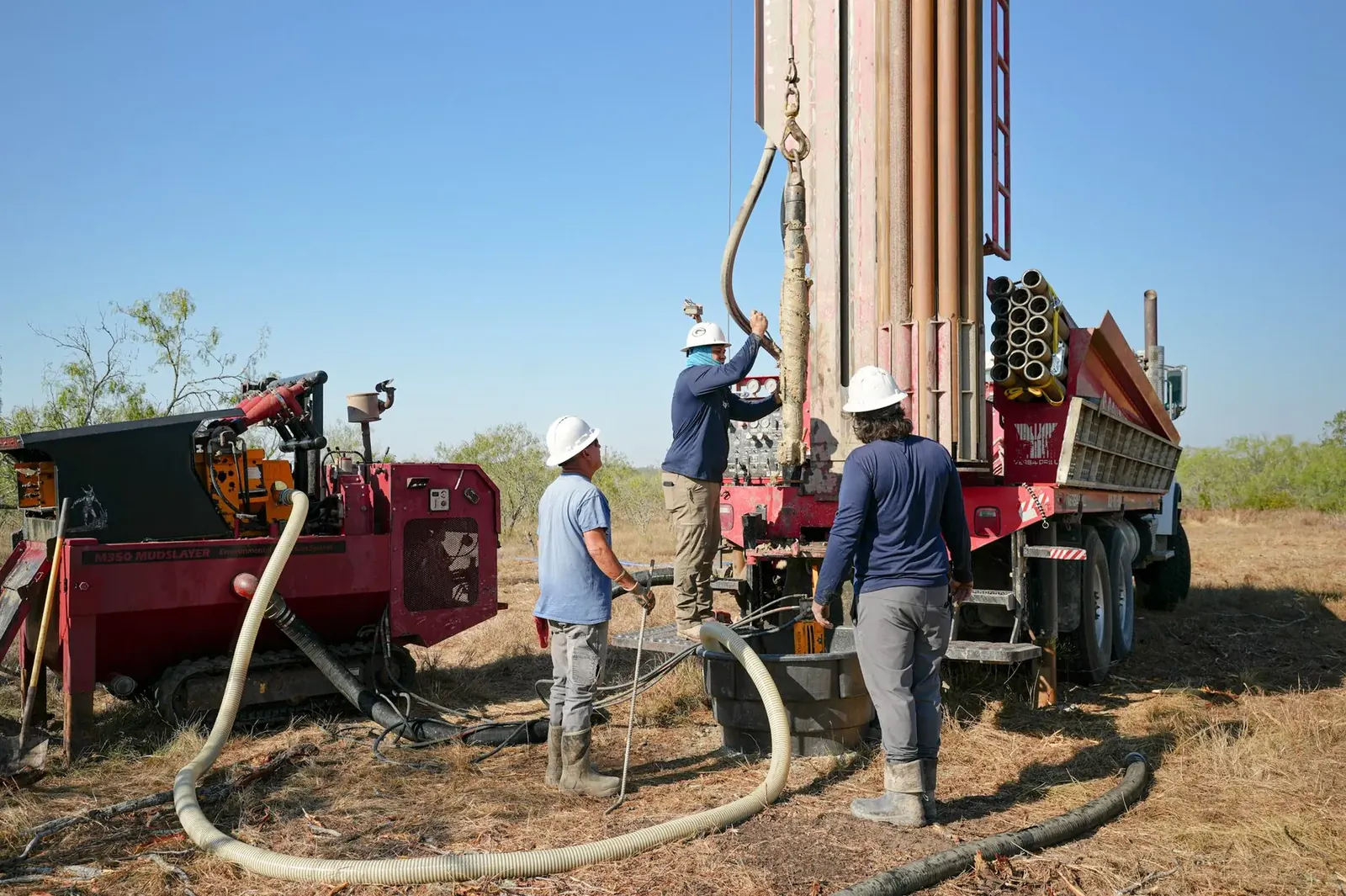 Texas Southern Drilling's own three-person crew running the rig on a Texas well site
